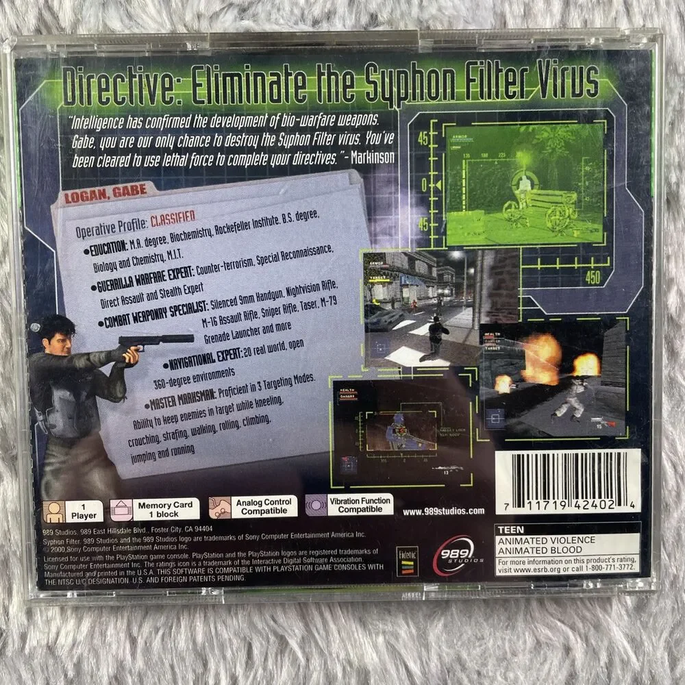 Syphon Filter (Sony PlayStation 1, 1999) PS1 Greatest Hits Disc Case Manual